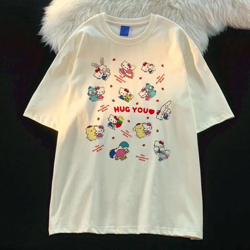 Hello Kitty Áo Thun Tay Ngắn Dáng Rộng Thời Trang Mùa Hè Cho Nữ