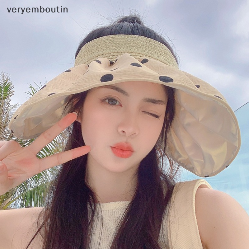 Nón Rộng Vành Chống Nắng / Tia UV Họa Tiết Chấm Bi Có Thể Gập Lại Dành Cho Nữ