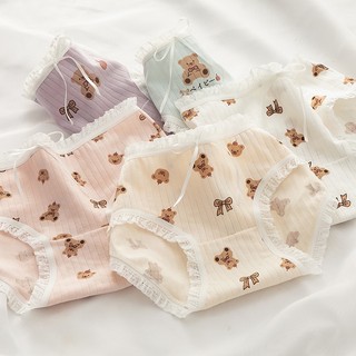 Quần Lót Cotton Lưng Vừa Kháng Khuẩn In Hình Gấu Dễ Thương Chất Lượng Cao Size M-XL Cho Nữ