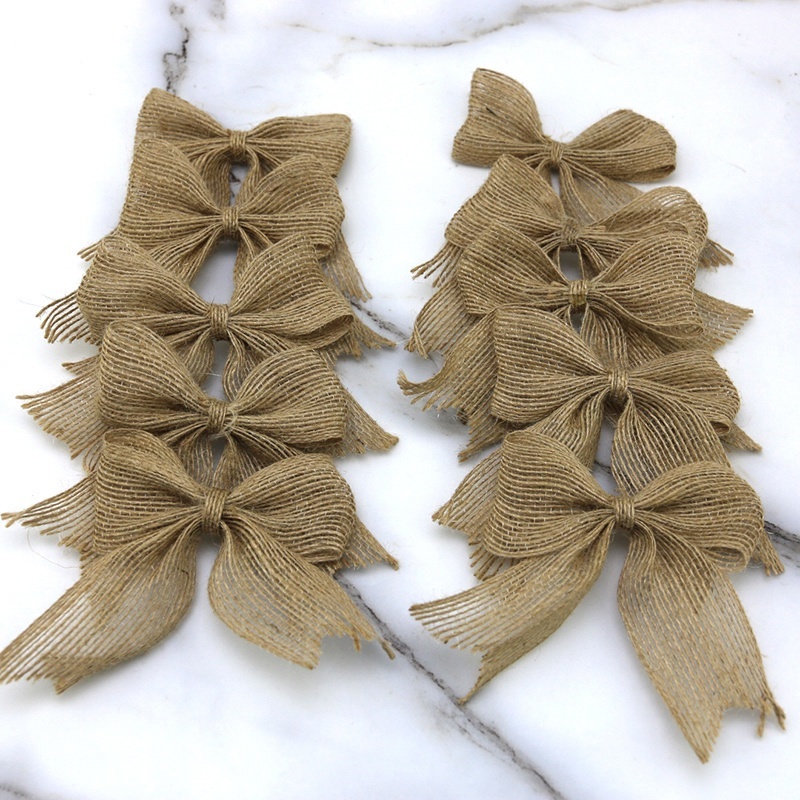 (10 Cái / Túi) Sổ Tay Vải Lanh Thắt Nơ Trang Trí Đám Cưới Chống Nắng DIY