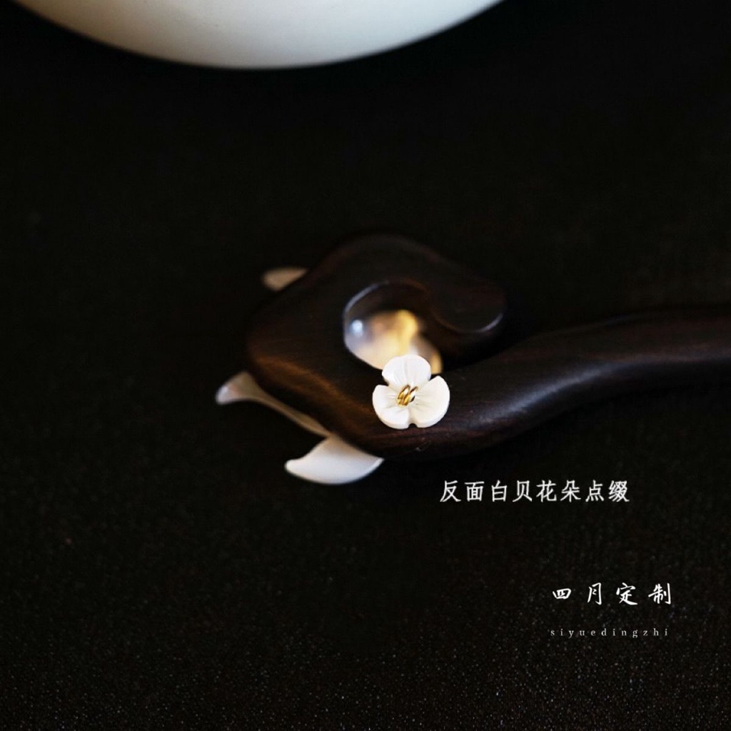 Kẹp Tóc Bằng Gỗ Mun Hình Bướm / Hoa Lan / Cá Ngựa Màu Trắng Thời Trang Mùa Hè Đơn Giản