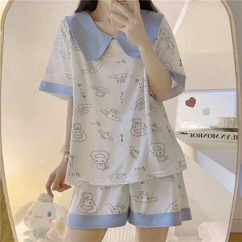 Bộ Đồ Ngủ Ngắn Tay Cổ Búp Bê Dễ Thương Thời Trang Mùa Hè Phong Cách Hàn Quốc Cho Nữ