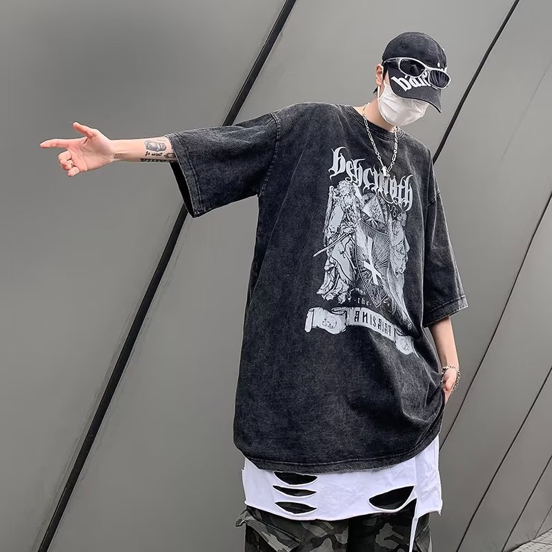 Áo Thun Cotton Ngắn Tay Phong Cách Retro Đường Phố Cho Nam