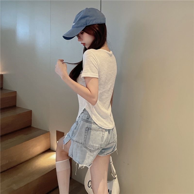 COZOK Áo Thun Tay Ngắn Màu Trơn Dáng Ôm Phong Cách Thời Trang Retro
