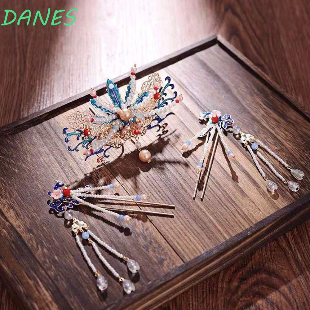 Băng Đô Cài Tóc Hình Vương Miện Bằng Hợp Kim Phối Tua Rua Phong Cách Hán Phục Trung Hoa Xinh Xắn Cho Bé Gái