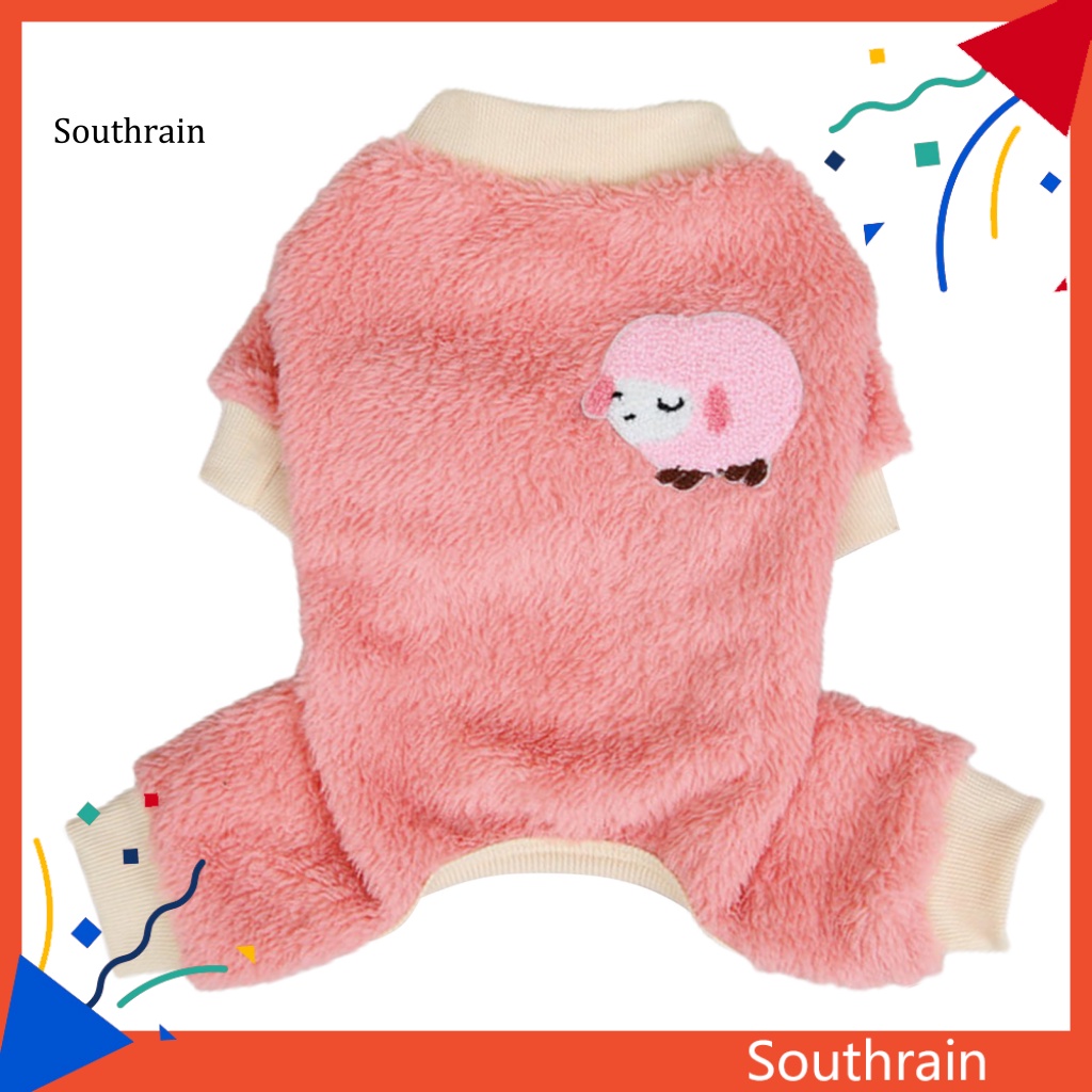 Quần Áo Giữ Ấm Bốn Mảnh Vải Flannel Mềm Thoải Mái In Họa Tiết Cừu Nhỏ Tương Phản Cho Thú Cưng