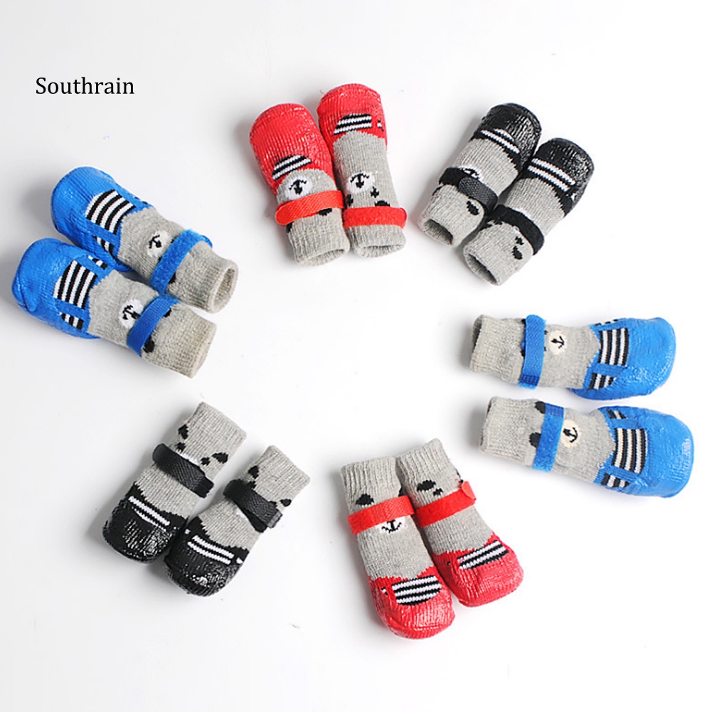 Bộ 4 Đôi Vớ Bằng Silicone Chống Trượt Cho Chó Mèo Đi Trong Nhà / Ngoài Trời