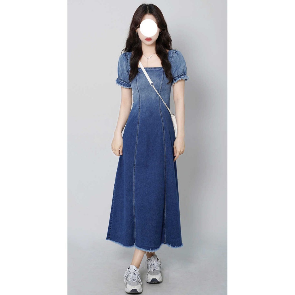 Đầm Denim Dáng Dài Ôm Eo Màu Gradient Thời Trang Mới Cho Nữ