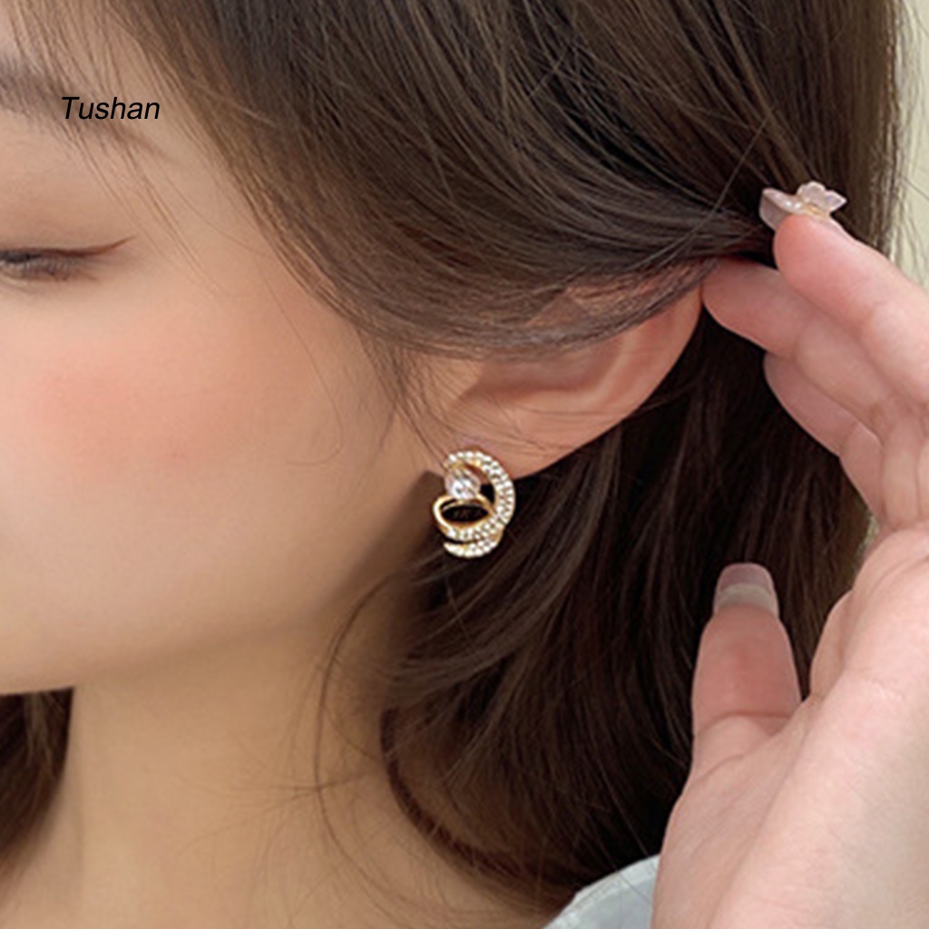 1 Đôi Bông Tai Hình Xoắn Ốc Đính Đá Lấp Lánh Thời Trang Hàng Ngày