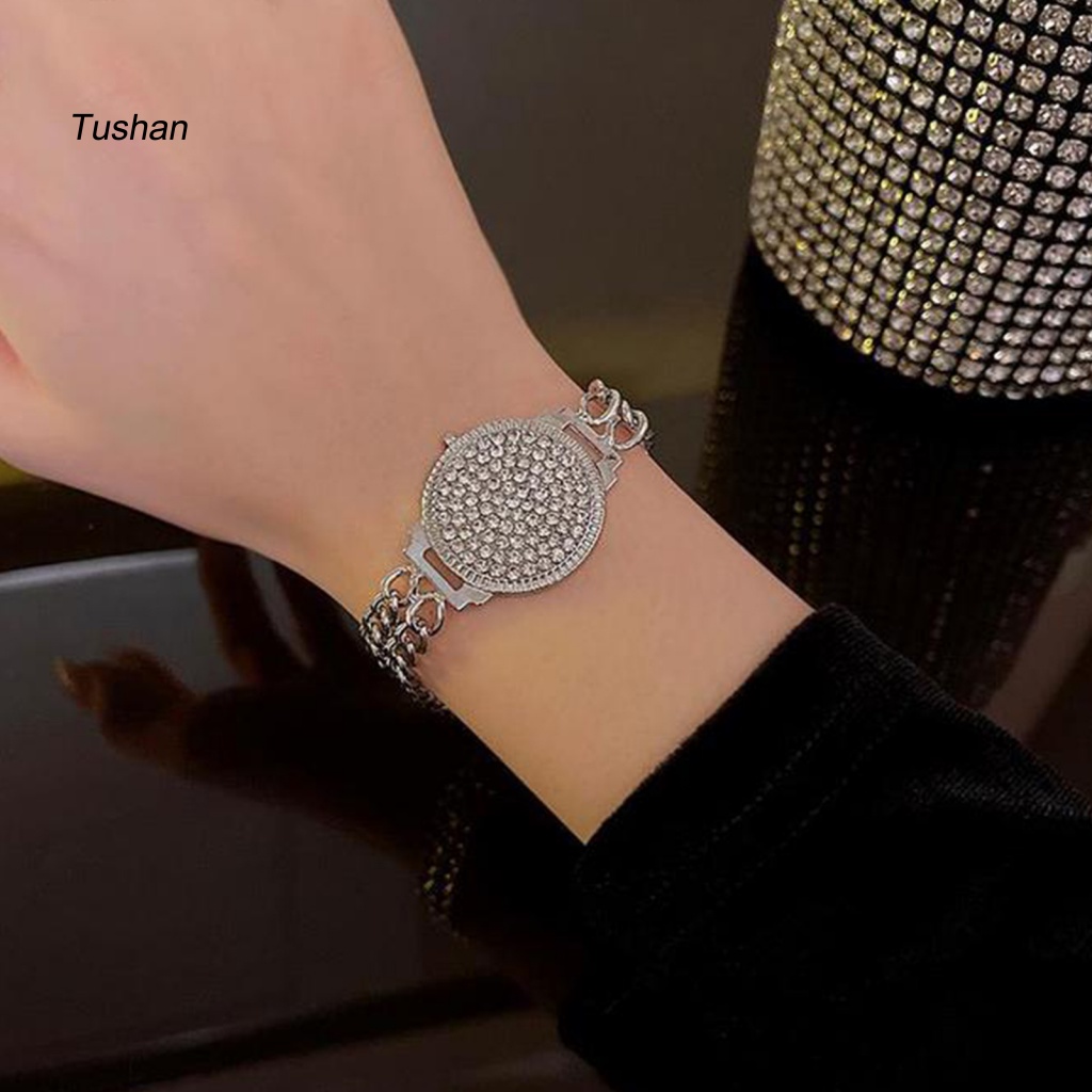 Vòng Đeo Tay Hai Lớp Hình Đồng Hồ Đính Đá Lấp Lánh Dành Cho Nữ