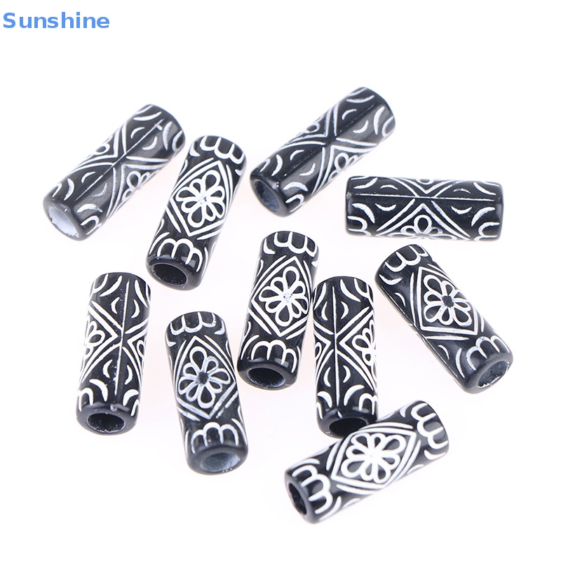 Bộ 10 Hạt Acrylic Bện Tóc Màu Đen Phong Cách Viking Độc Đáo