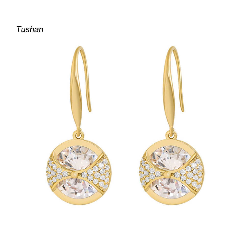 1 Đôi Bông Tai Dáng Dài Mặt Tròn Đính Đá Trang Nhã Dành Cho Nữ