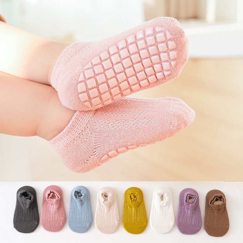 Vớ Cotton Lưới Mỏng Mềm Mại Màu Trơn Đế Cao Su Chống Trượt Mùa Hè Cho Bé Sơ Sinh