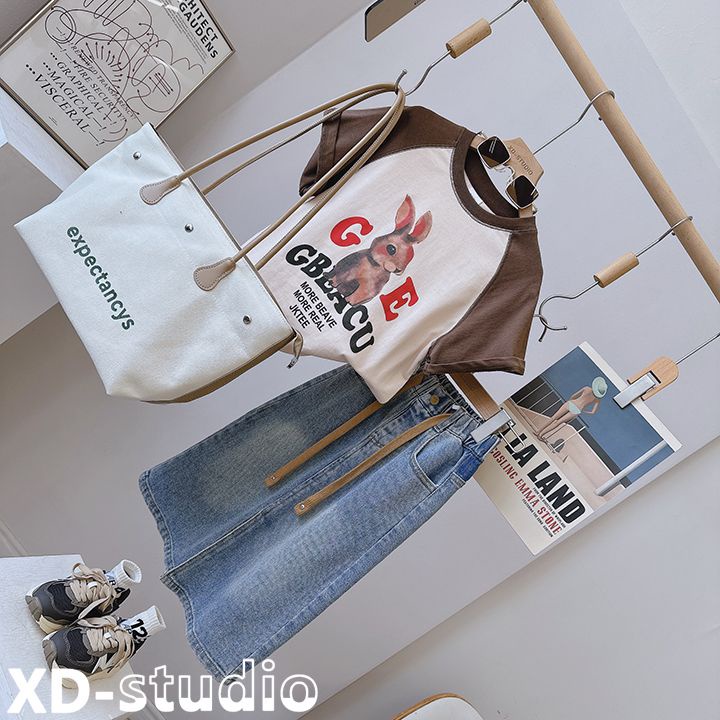 Set Áo Thun Ngắn Tay + Chân Váy Denim Mỏng Thời Trang Mùa Hè Phong Cách Mới Cho Bé Gái