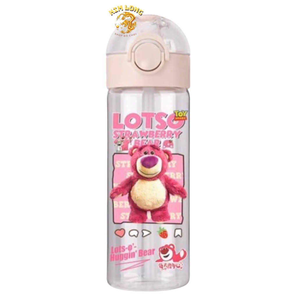 SẴN Bình nước đi học in hình gấu dâu LOSTO hôt trend 400ml trong suốt họa tiết cute xinh xắn dễ thương cho bé gái đi học
