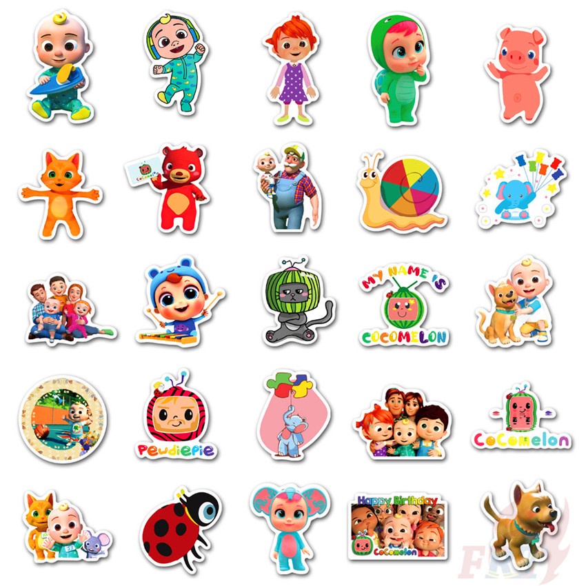 Bộ 100 Cái ❉ Miếng Dán Hình Cá Mập CoCoMelon &amp; Baby Series A ❉ Sticker Dán Tường Chống Thấm Nước Họa Tiết Doodle Hợp Thời Trang