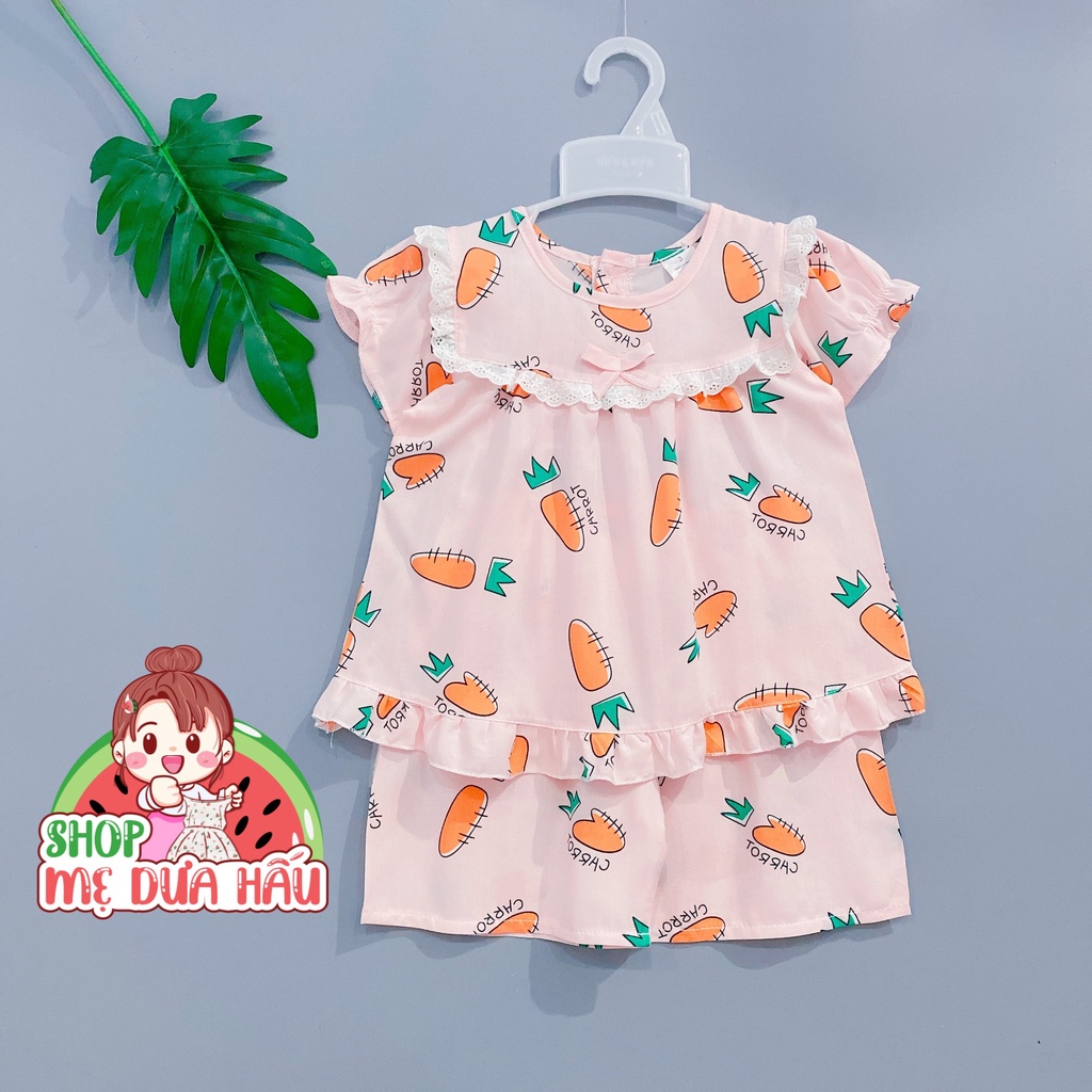 Bộ tole lanh bé gái tay ngắn quần ngắn viền ren, size 8-38kg shop mẹ dưa hấu