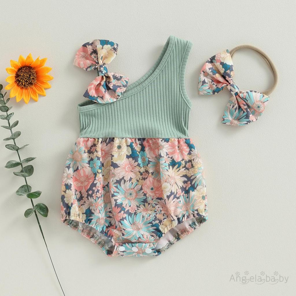 Áo Liền Quần Cho Bé Gái Sơ Sinh 0-18 Tháng Tuổi In Hoa Đáng Yêu