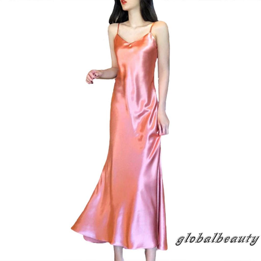 Đầm Đuôi Cá Không Tay Cổ Chữ V Màu Sắc Đơn Giản Cho Nữ