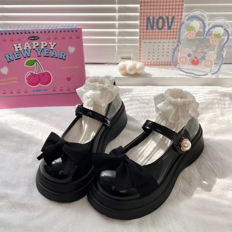 Giày nữ Lolita Oxford Giày Nữ Da Mũi Tròn Đế Dày Phong Cách Lolita Cho Nữ