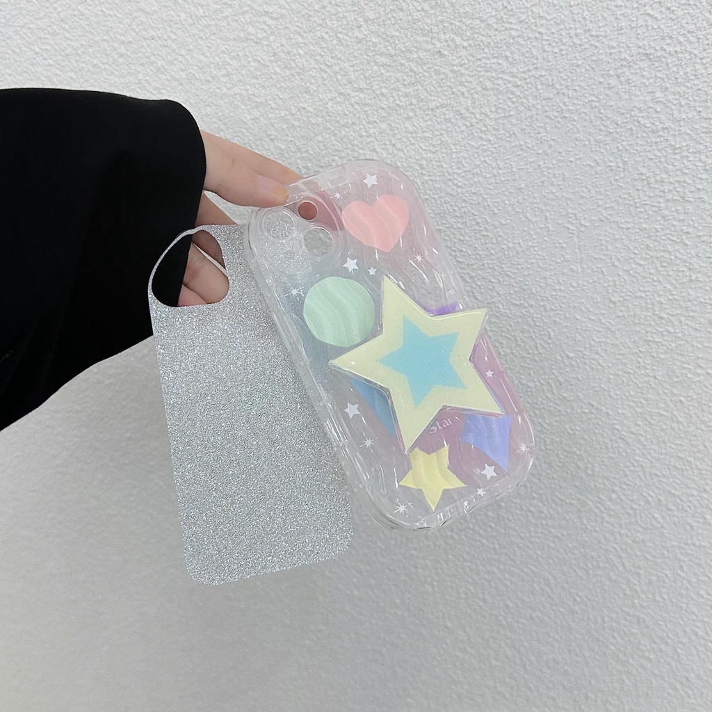 Ốp Điện Thoại TPU Silicon Mềm Trong Suốt Chống Sốc Phối Ngôi Sao Lấp Lánh Có Giá Đỡ Cho iPhone 13 12 11 Pro Max 14 Plus