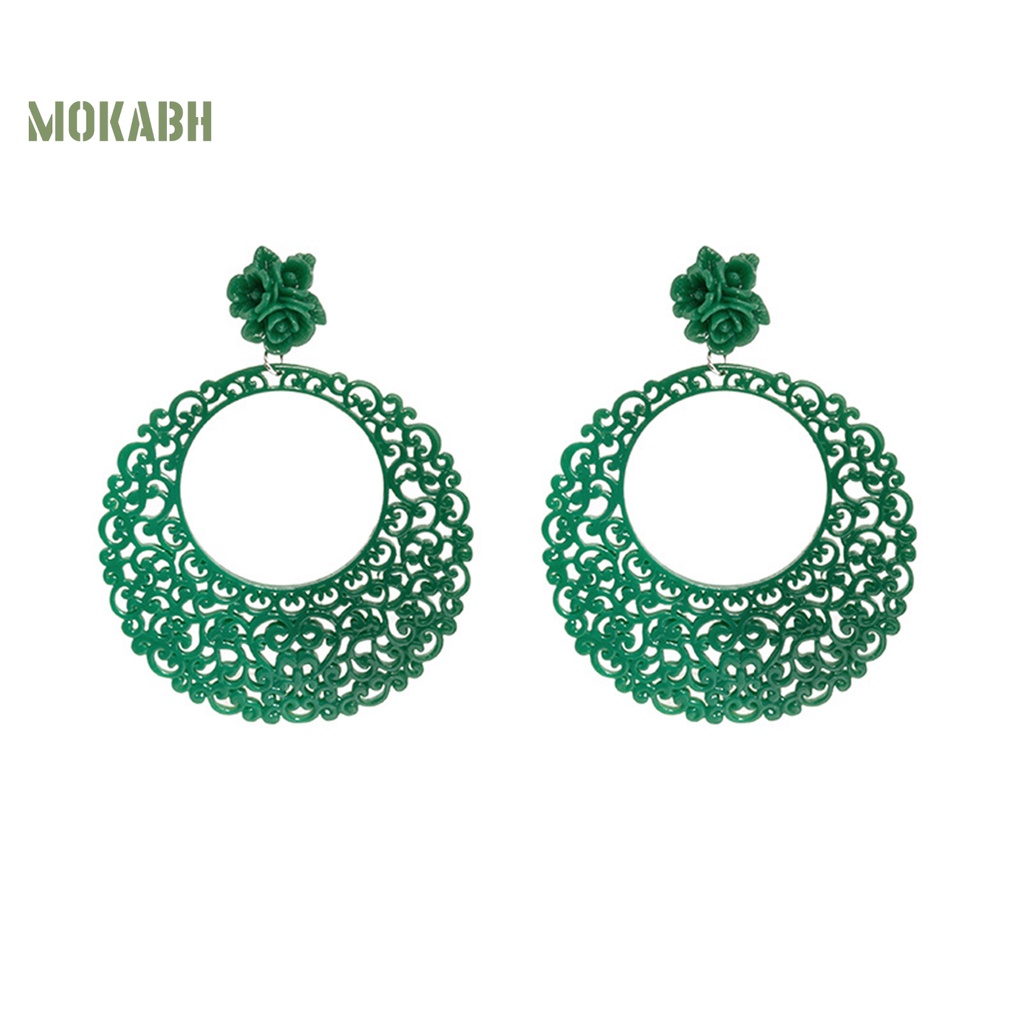 1 Đôi Bông Tai Hình Tròn Họa Tiết Hoa Phong Cách Trung Quốc Cổ Điển Thời Trang Cho Nữ