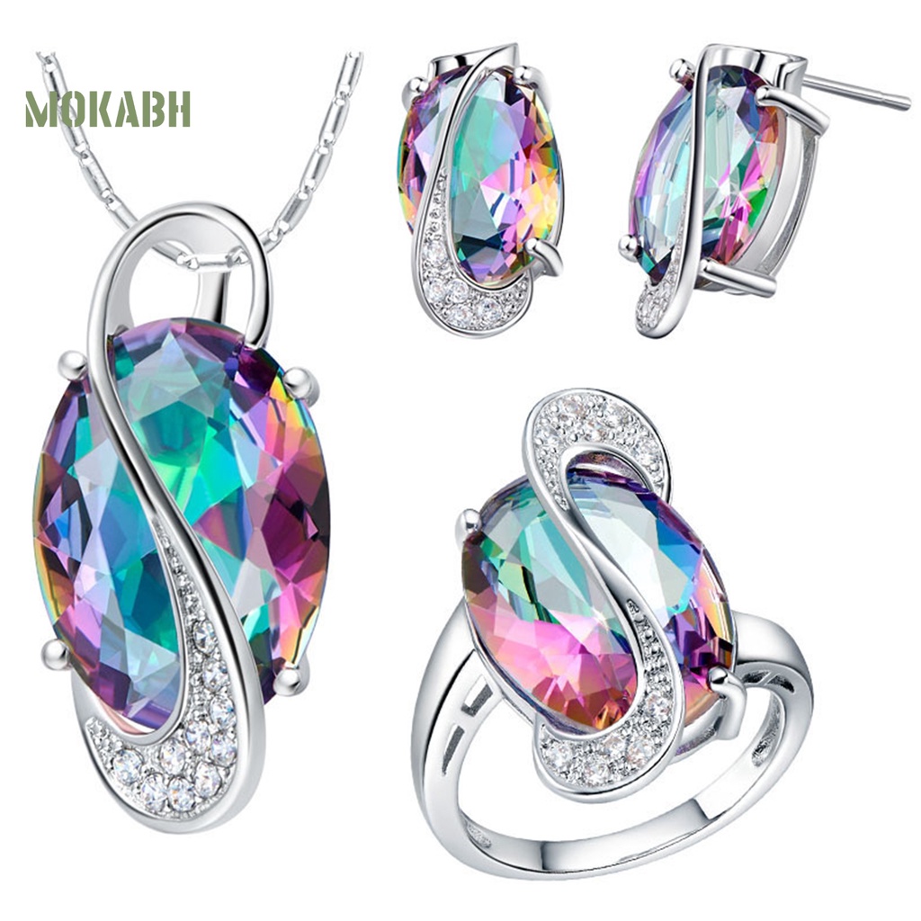 1 Bộ Vòng cổ, Nhẫn, Bông Tai Đính Đá Lấp Lánh