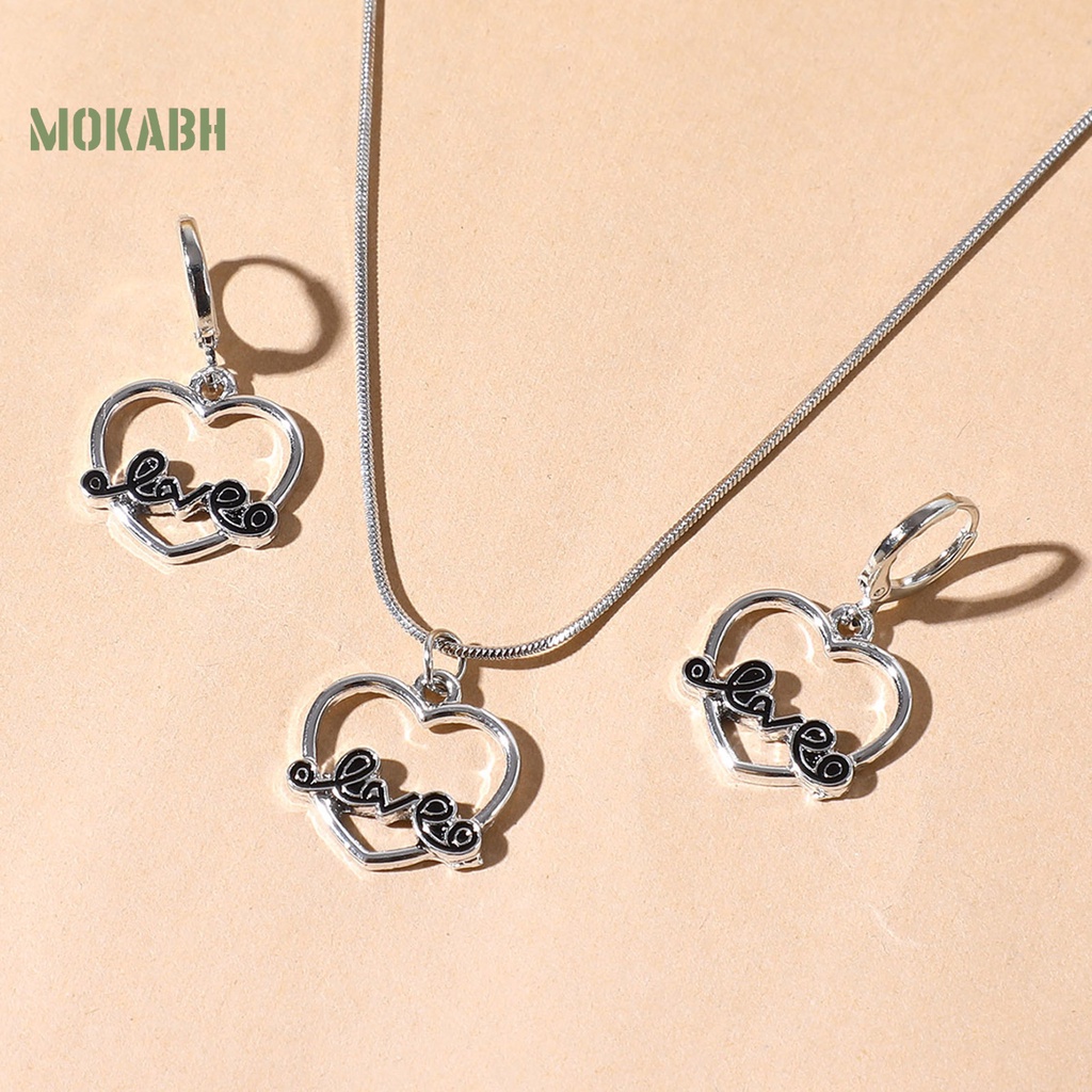 [Mới] Set Vòng cổ Và Bông Tai Hình Trái Tim Bằng Hợp Kim Bắt Mắt