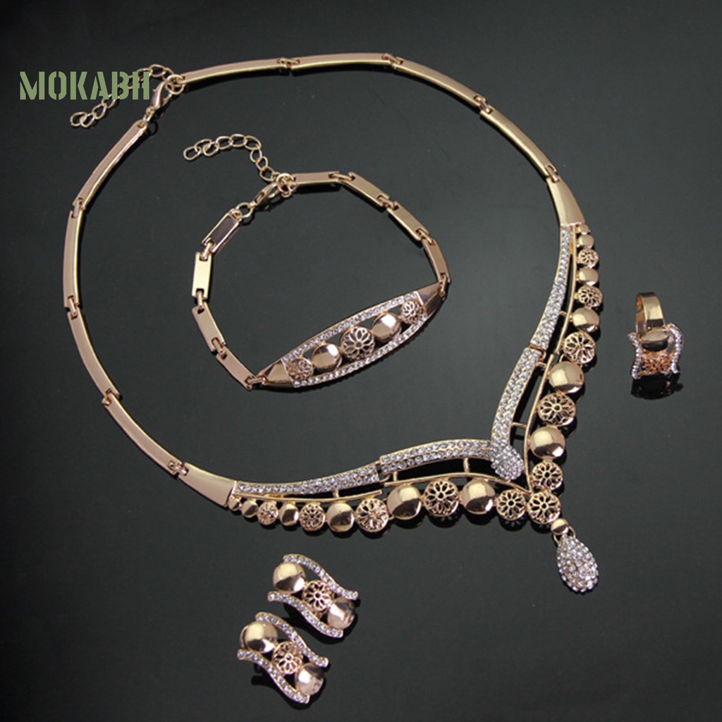 Bộ Trang Sức 4 Món Thiết Kế Hình Học Rỗng Đính Đá Thời Trang Cho Nữ