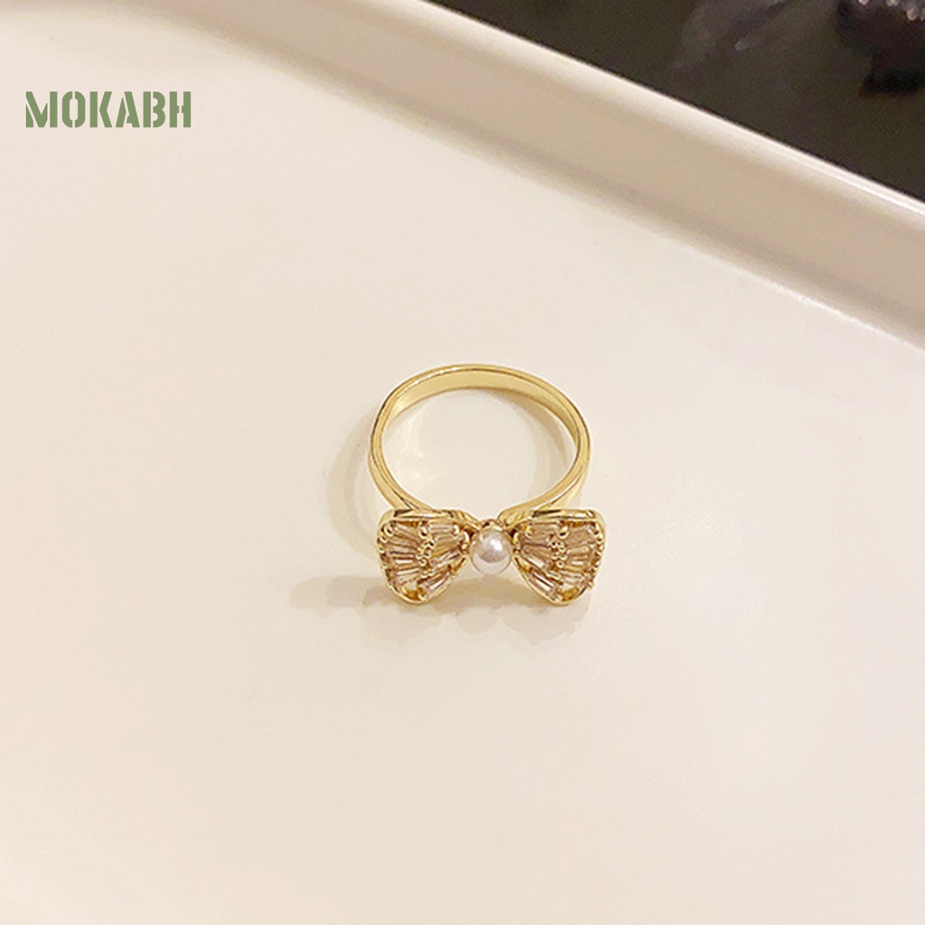 [Mới] Nhẫn Đeo Ngón Trỏ Hình Nơ Rỗng Đính Đá Zircon Trọng Lượng Nhẹ Có Thể Điều Chỉnh Trang Sức Cho Nữ