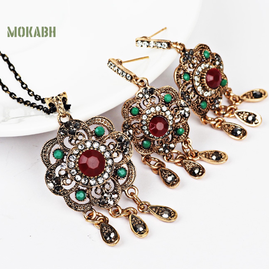 1 Bộ Vòng cổ + Bông Tai Đính Kim Cương Giả Hình Giọt Nước Kiểu Bohemia Thời Trang Cho Nữ