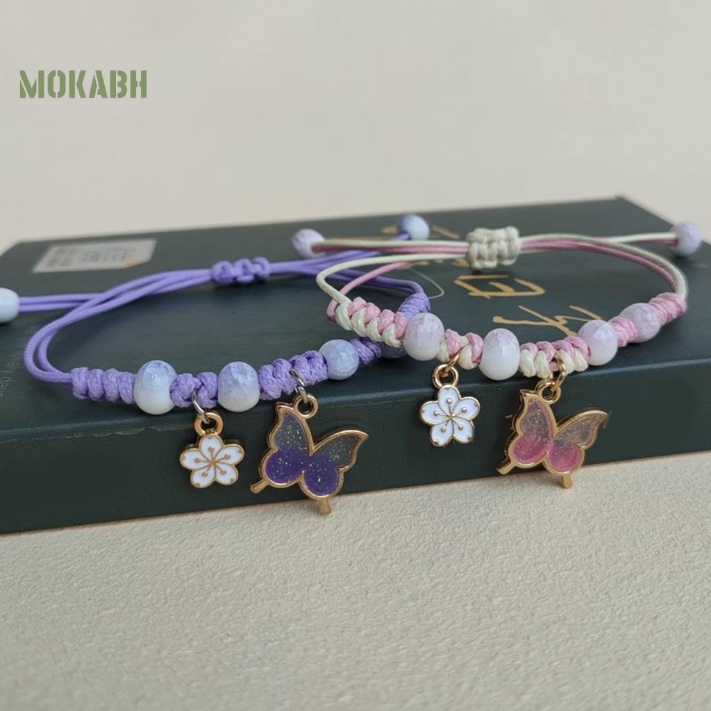 Vòng Đeo Tay Dây Bện Thiết Kế Mặt Hình Hoa Và Bướm Thời Trang Cho Nữ