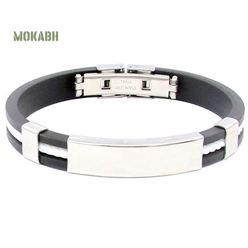 Vòng Tay Cao Su Phối Thép Không Gỉ Cá Tính Cho Nam Và Nữ