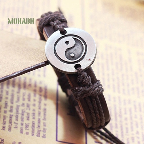 [Hot] Vòng Tay Giả Da Bện Họa Tiết Âm Dương Tai Chi Ying Yang Bằng Hợp Kim Cho Nam Và Nữ