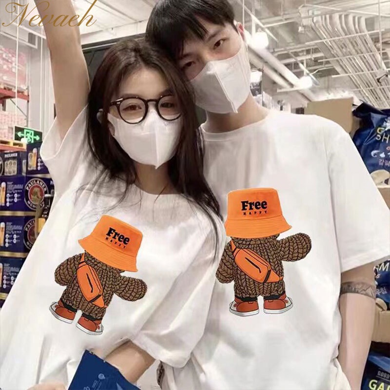 Áo Thun Tay Ngắn Cổ Tròn In Họa Tiết Dễ Thương Thời Trang Mùa Hè 2023 Cho Cặp Đôi