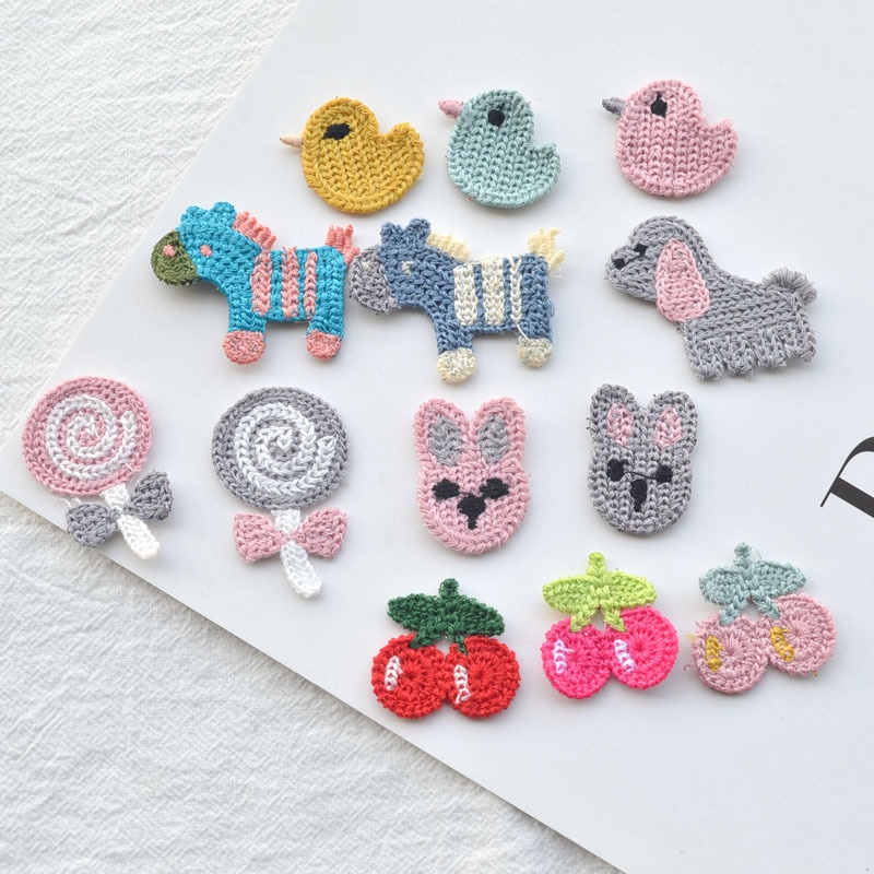 Set 10 Miếng Dán Trang Trí Quần Áo / Kẹp Tóc Hình Chú Chim / Ngựa Pony / Cherry Diy