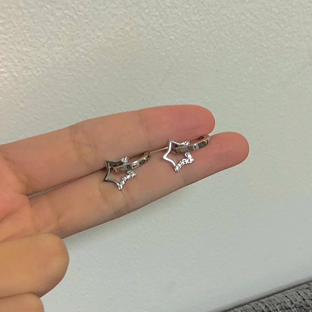 Bông Tai Dáng Dài Đính Đá Zircon Hình Ngôi Sao Năm Cánh Thời Trang Hàn Quốc Cho Nữ