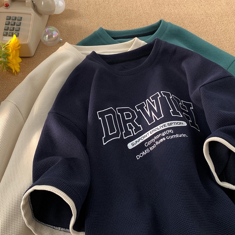 Áo Thun Cotton Ngắn Tay Dáng Rộng Giả Hai Lớp Phong Cách Retro Mỹ Mùa Hè Cho Nam