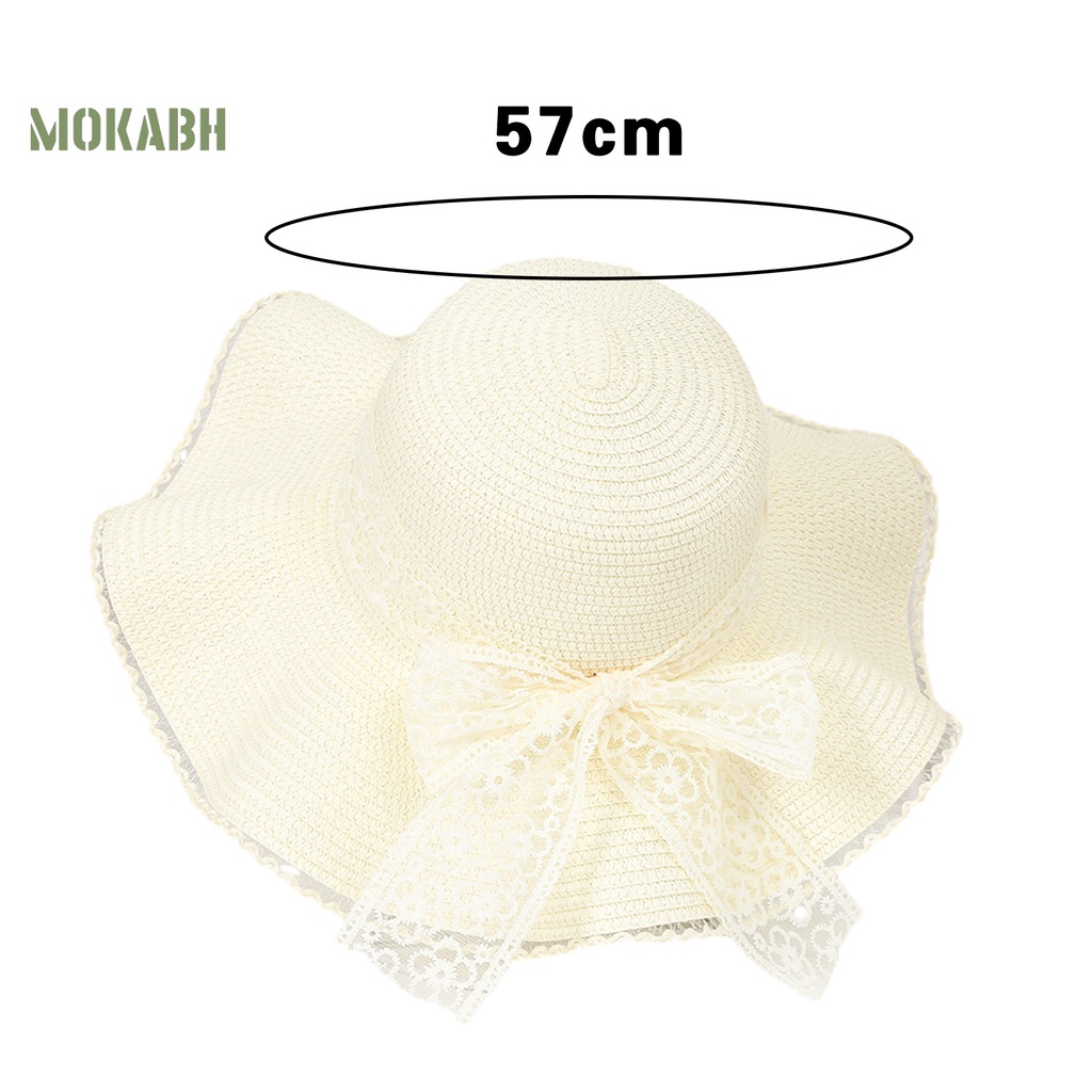 Mũ Cói Rộng Vành Đính Nơ Thêu Họa Tiết Hoa Xinh Xắn Thời Trang Cho Nữ