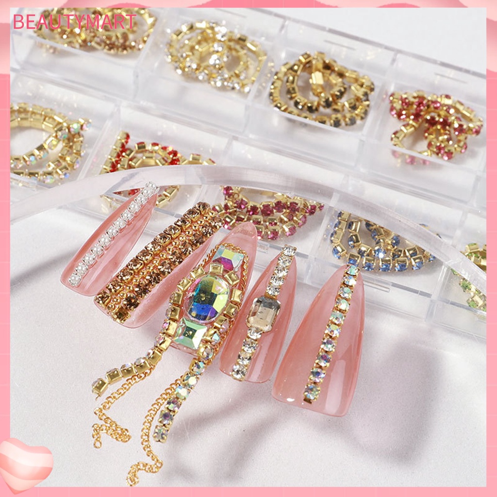 Bộ 12 Phụ Kiện Trang Trí Móng Tay 3D Bằng Kim Loại Thời Trang Cho Nữ