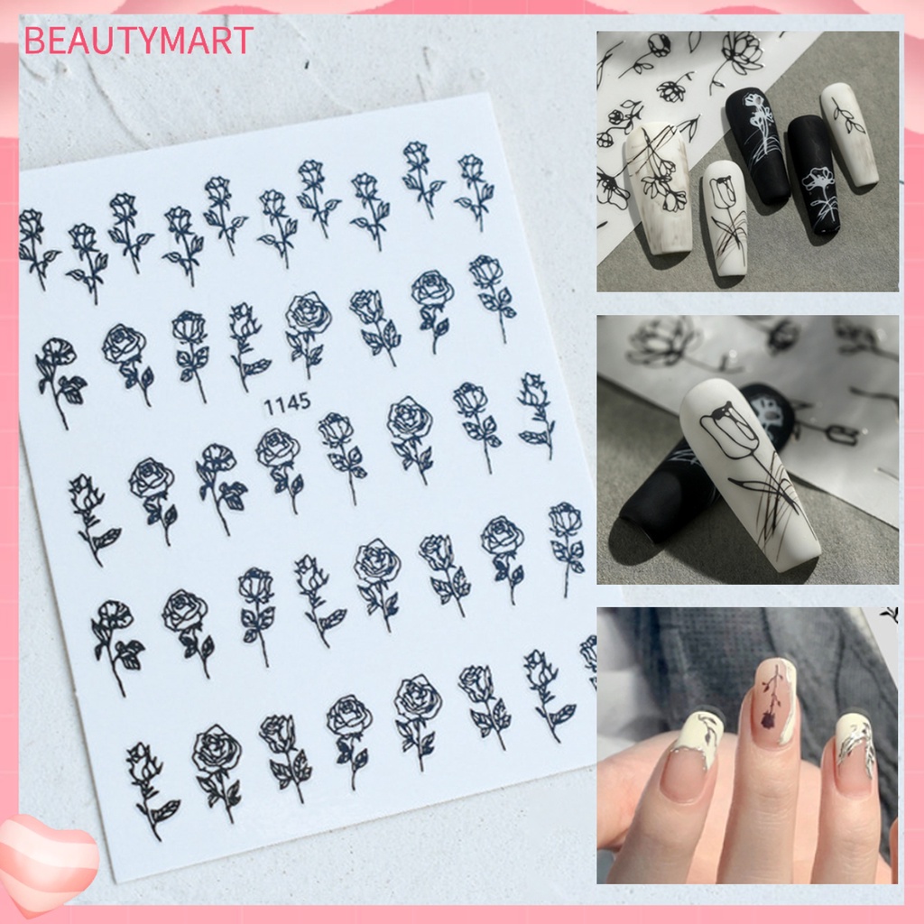 [beautymart] Hình Dán Móng Tay Tự Dính Không Mùi Họa Tiết Hoa Hồng Tinh Tế Không Dị Ứng Có Thể Tháo Rời