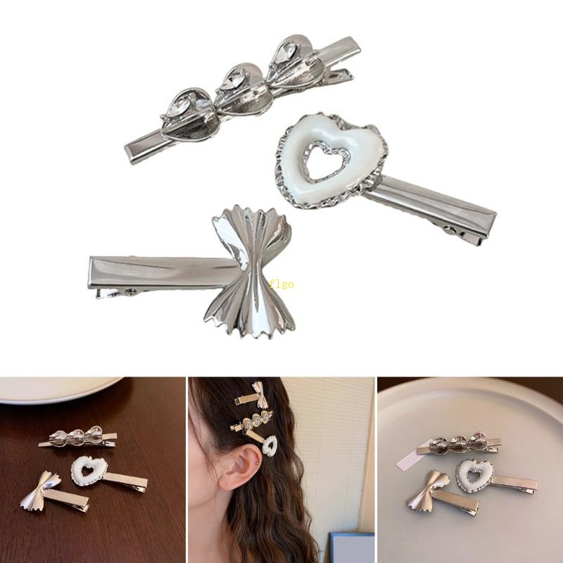 Kẹp Tóc Hình Nơ / Trái Tim Mạ Bạc Y2K Phong Cách Thời Trang Dành Cho Nữ Y2K