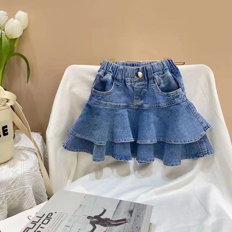 Chân Váy Denim Viền Bèo Phong Cách Hàn Quốc Thời Trang Xuân Hè Xinh Xắn Cho Bé Gái