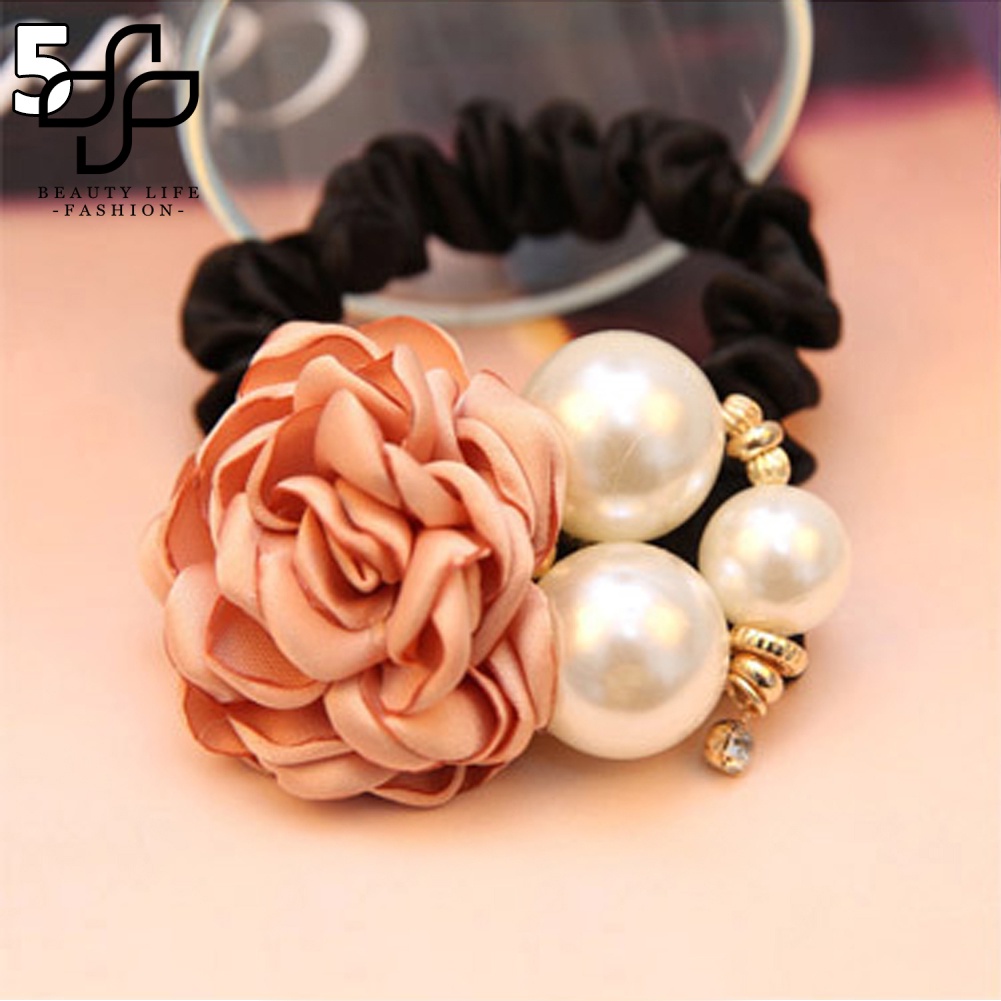 Dây Cột Tóc Đính Hoa Hồng Và Ngọc Trai Nhân Tạo Thời Trang Cho Nữ Giá Đỡ