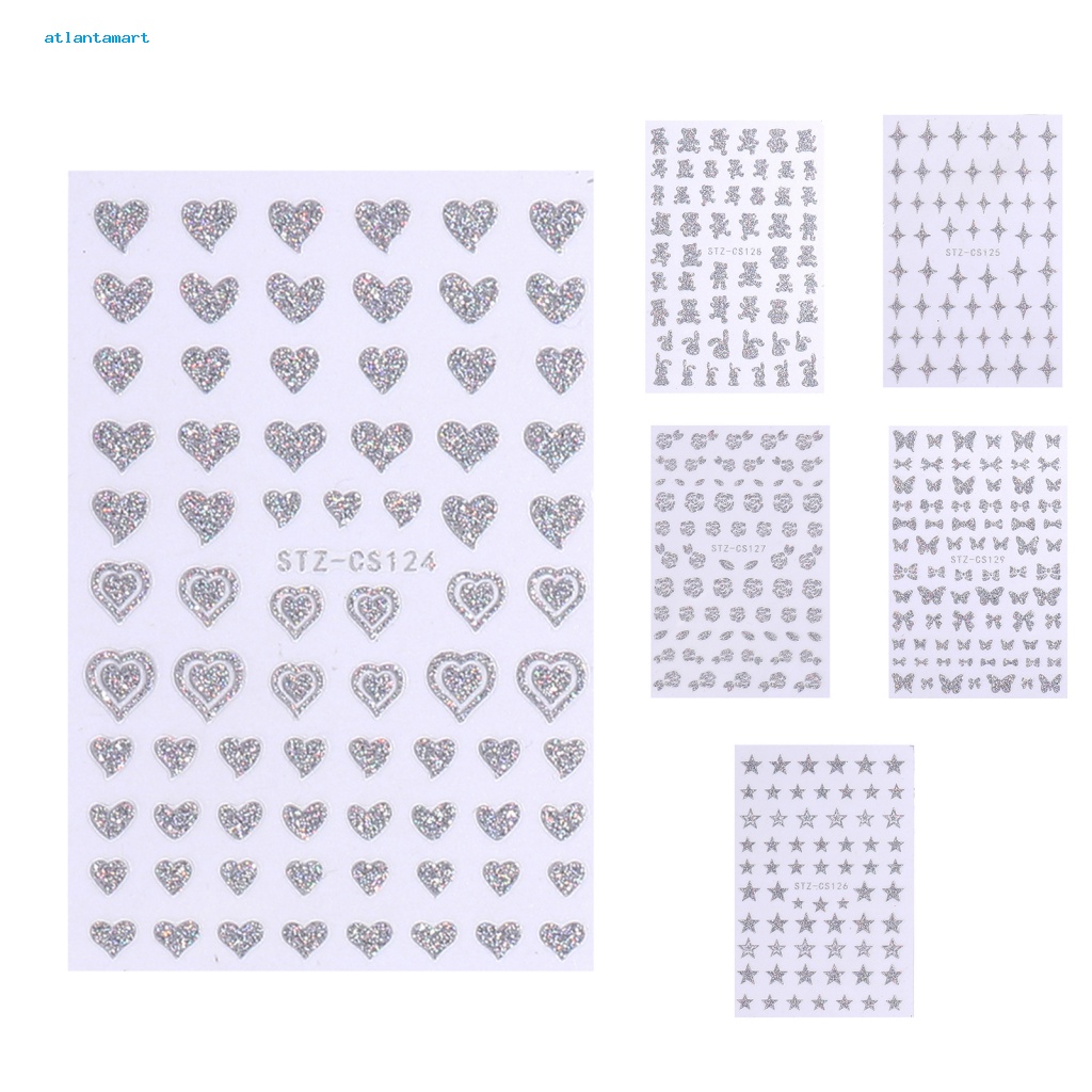 Túi Đựng Đồ Dùng Cao Cấp Tiện Dụng| Set 5 Miếng Dán Móng Tay Hình Gấu 3D Kim Tuyến Lấp Lánh DIY