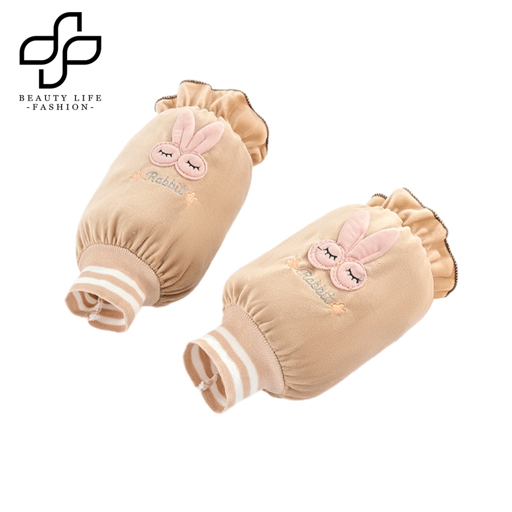 1 Cặp Áo Nhung Tay Ngắn Viền Bèo Chống Bám Dầu Họa Tiết Hoạt Hình Cho Bé