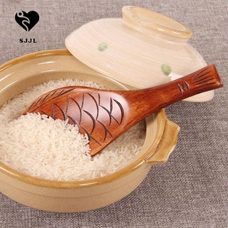 SJJL Thìa múc cơm hình cá bằng gỗ cao cấp