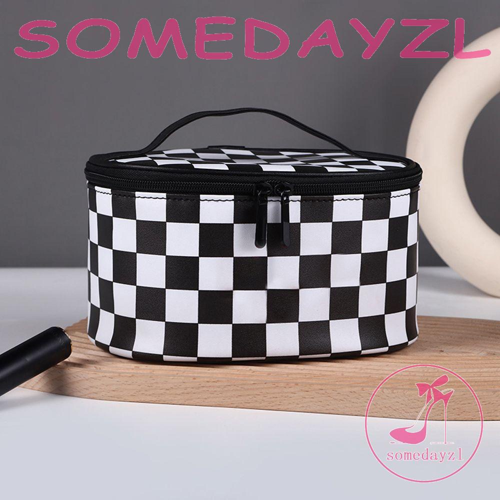 Túi Đựng Mỹ Phẩm Đa Năng Chống Thấm Nước Có Khóa Kéo Họa Tiết Kẻ Sọc Hợp Thời Trang Cho Nữ