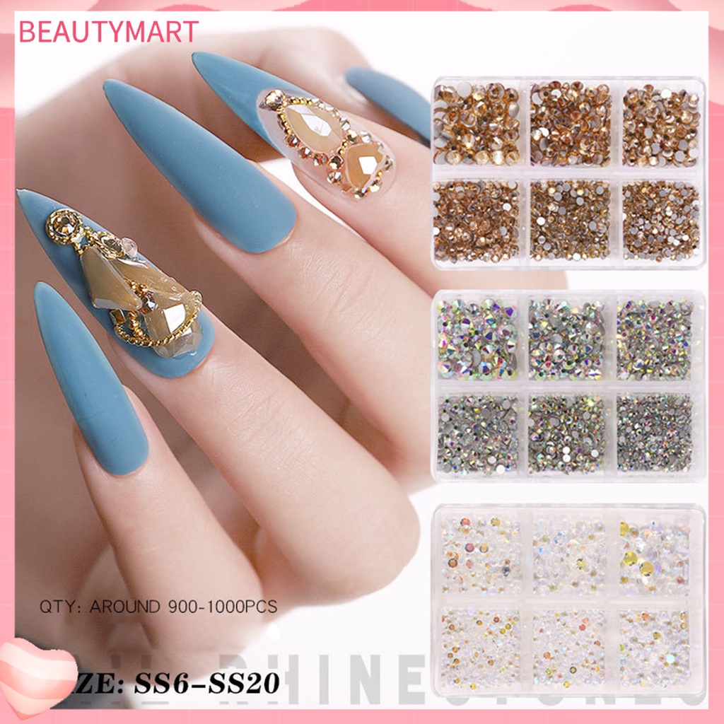 Hộp 6 Ngăn Đựng Đá Đa Năng Nhiều Hình Dạng Trang Trí Móng Tay Nghệ Thuật