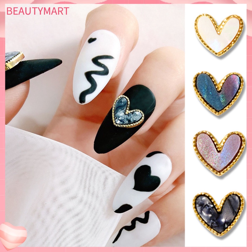 Set 10 Phụ Kiện Trang Trí Móng Tay Tạo Hiệu Ứng 3D Trái Tim Sang Trọng Cho Salon